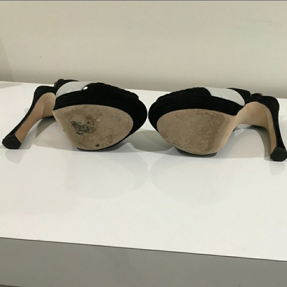 AUTH YSL SAINT LAURENT BLACK WHITE HEELS - Picture 3 of 5